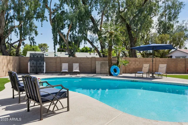a building outdoor space with patio furniture