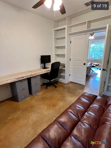 a workspace with furniture
