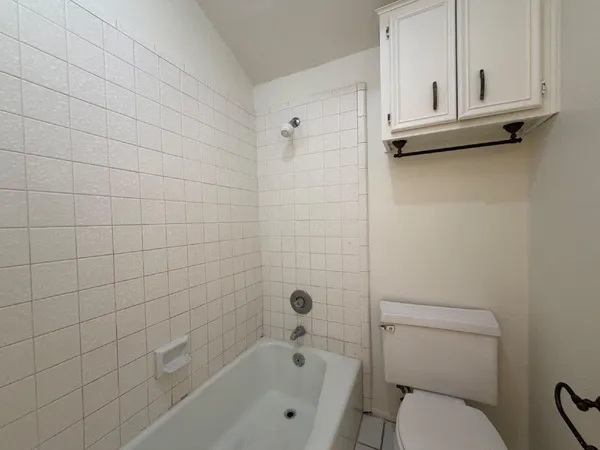 a bathroom with a toilet and a bathtub
