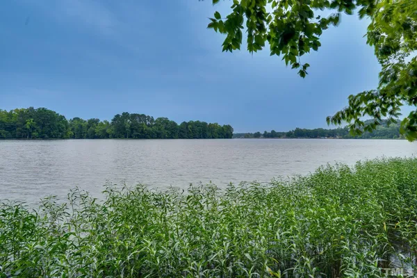 a view of a lake from a yard