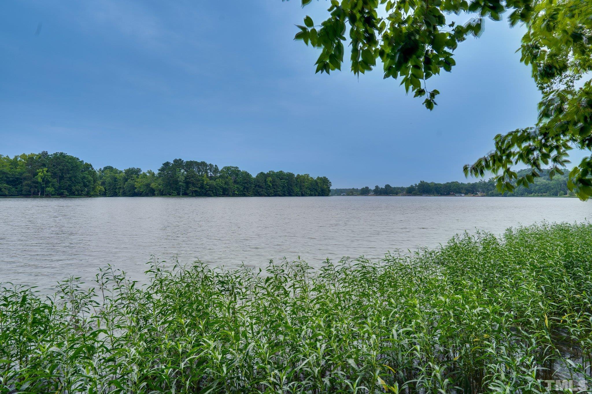 a view of a lake from a yard