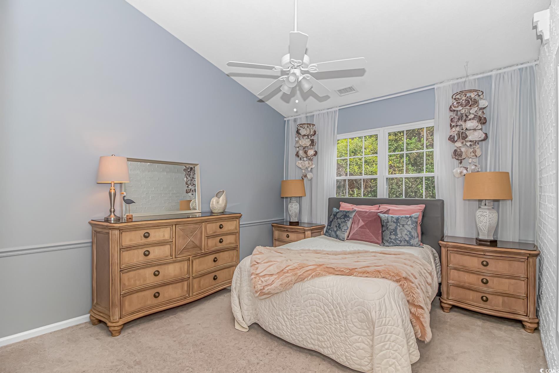 1474 Riceland Court Murrells Inlet, SC 29576 - Photo 18 of 30 Bedroom featuring carpet, vaulted ceiling, and cei