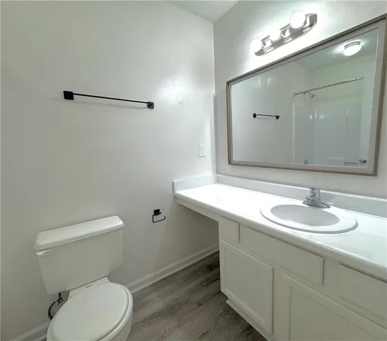 a bathroom with a toilet a sink and mirror