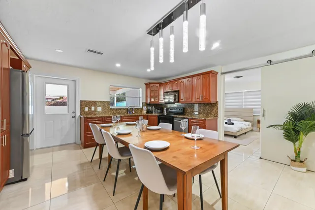 a view of a dining area with furniture