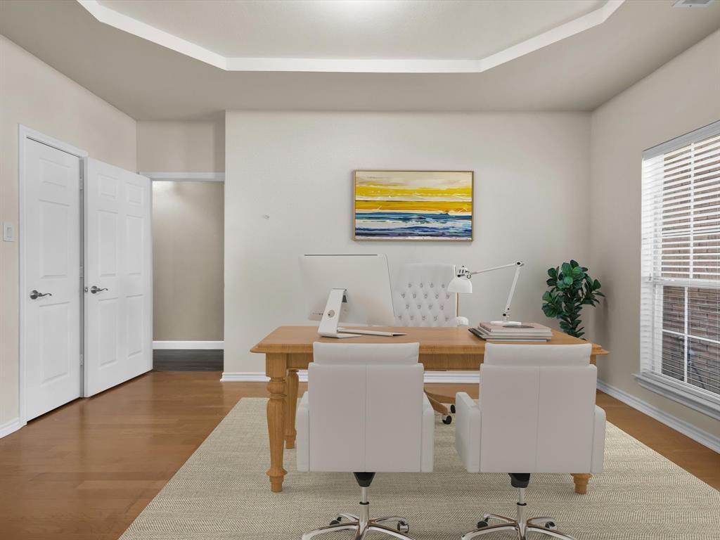 1803 Timber Ridge Drive Frisco, TX 75036 - Photo 4 of 40 Virtually staged Office featuring wood finished floors and a tray ceiling