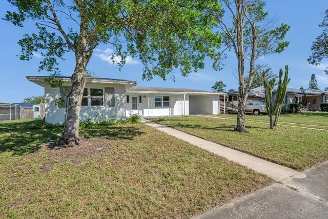 front view of a house with a tree