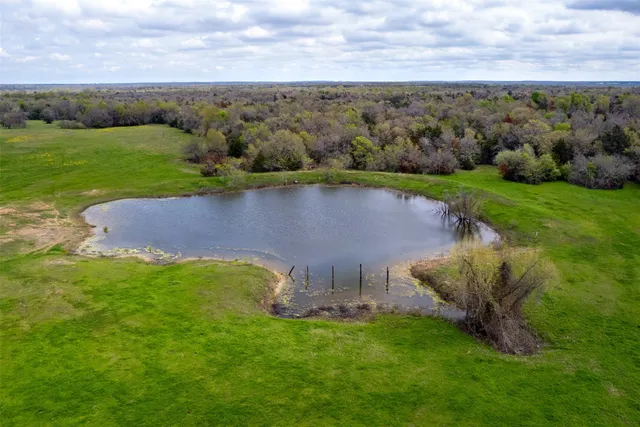 an aerial view of a house with a garden