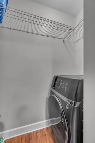 a view of a room with racks on the wall