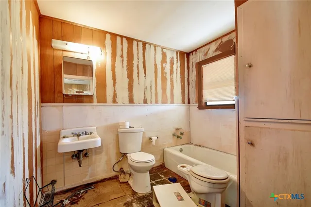 a bathroom with a toilet a sink and a mirror