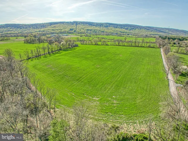 a view of field with ocean view