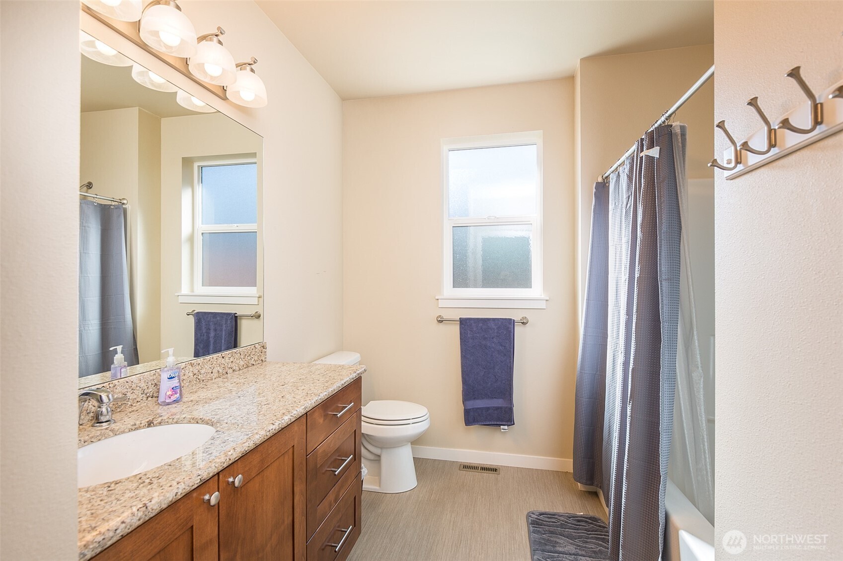271 Blue Glacier Loop Sequim, WA 98382 - Photo 10 of 39 a bathroom with a granite countertop sink toilet and shower a mirror