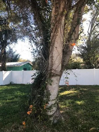 a backyard of a house with lots of green space