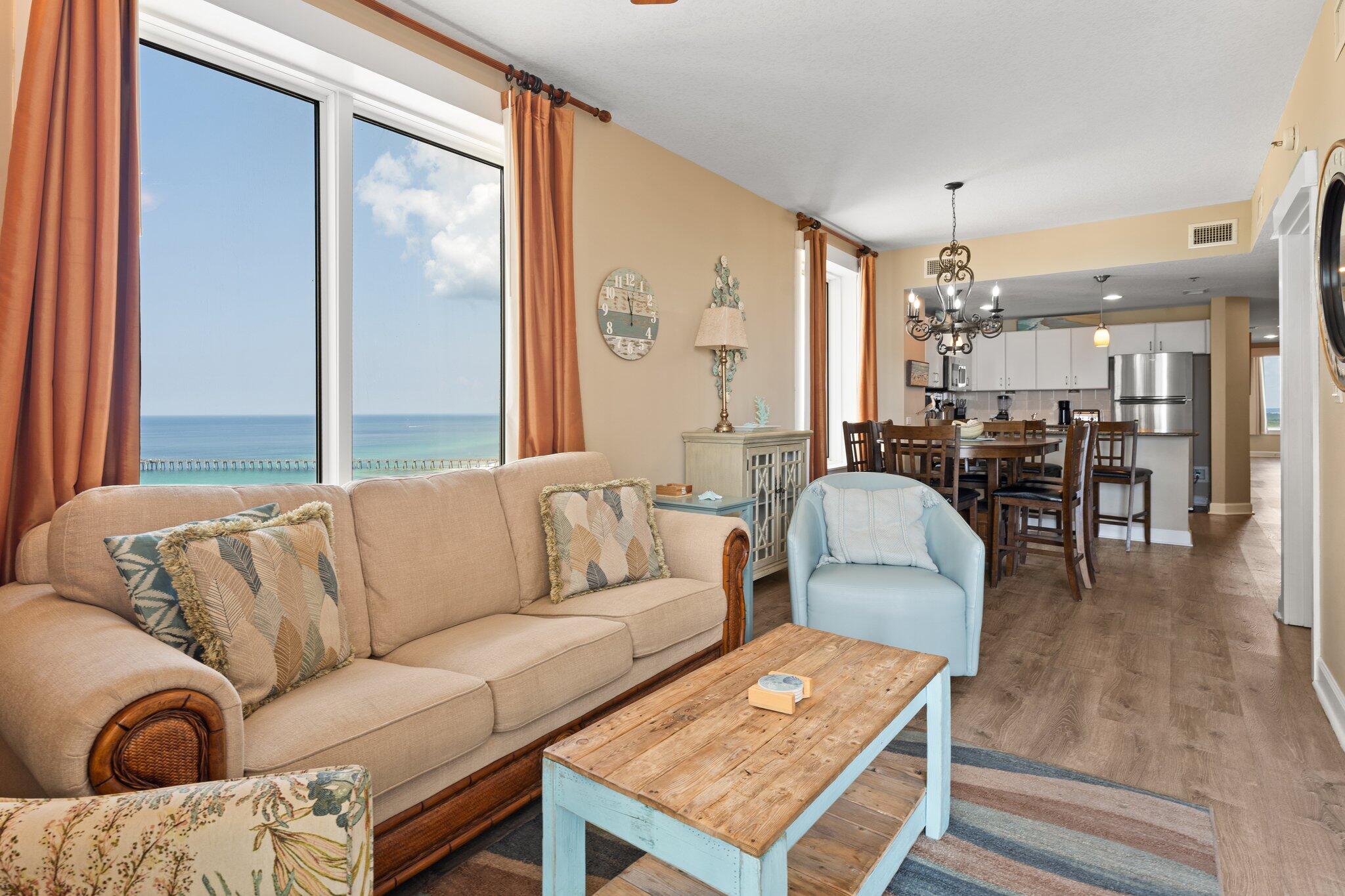 11800 Front Beach Road, Unit 1301 Panama City Beach, FL 32407 - Photo 4 of 41 Living Room Kitchen View