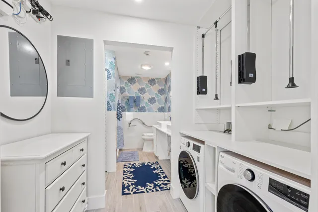 a view of a garden with a building in the background