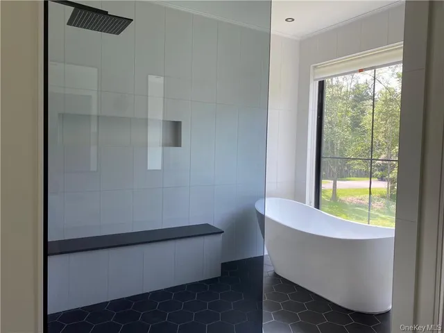 a bathroom with a bathtub
