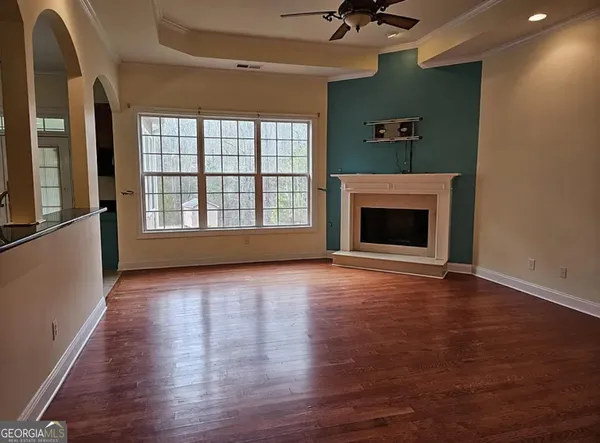 an empty room with windows