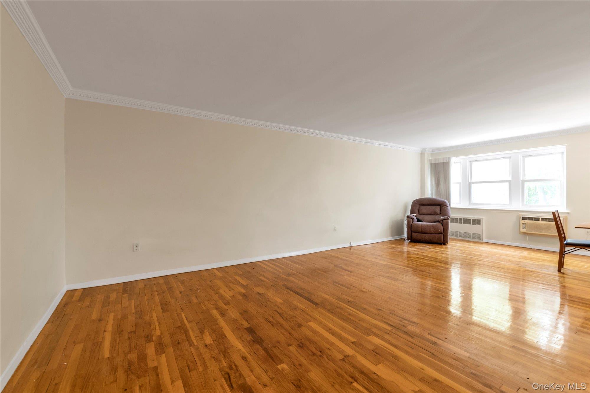 30 Pearsall Avenue, Unit 2F Glen Cove, NY 11542 - Photo 3 of 25 Unfurnished room with light wood-type flooring, crown molding, and radiator