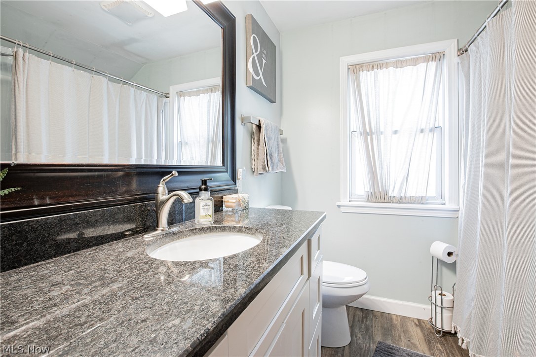 9630 Snow Road Cleveland, OH 44130 - Photo 21 of 31 Bathroom with hardwood / wood-style flooring, toilet, vanity, and plenty of natural light