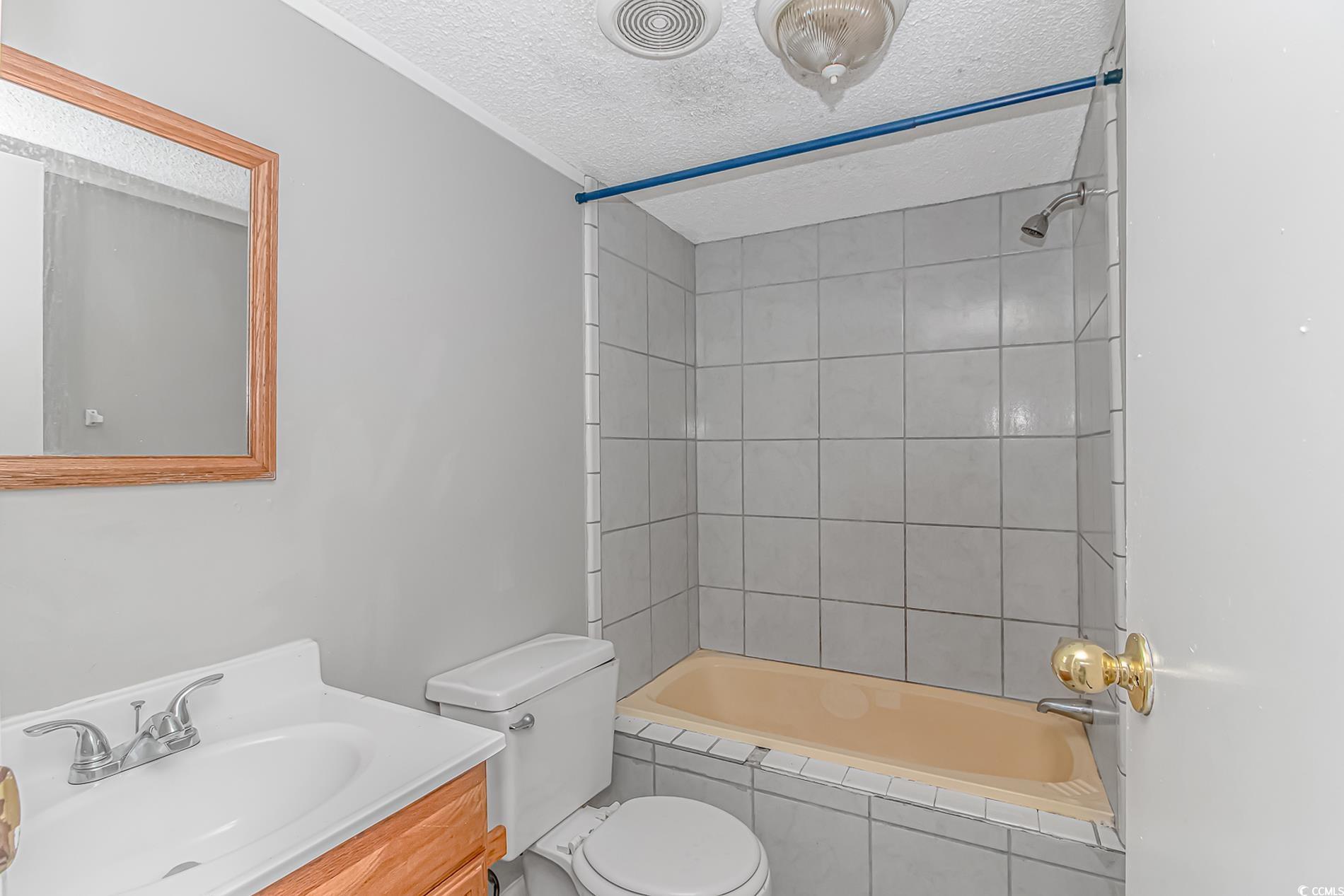2829 Highway 129 Galivants Ferry, SC 29544 - Photo 32 of 40 Bathroom featuring a textured ceiling, vanity, and tiled shower / bath