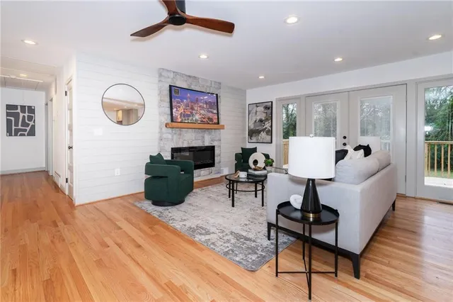 a living room with furniture