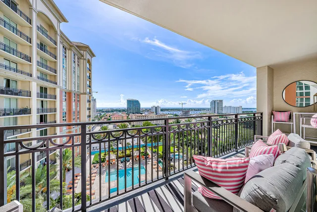 a view of a balcony with couch
