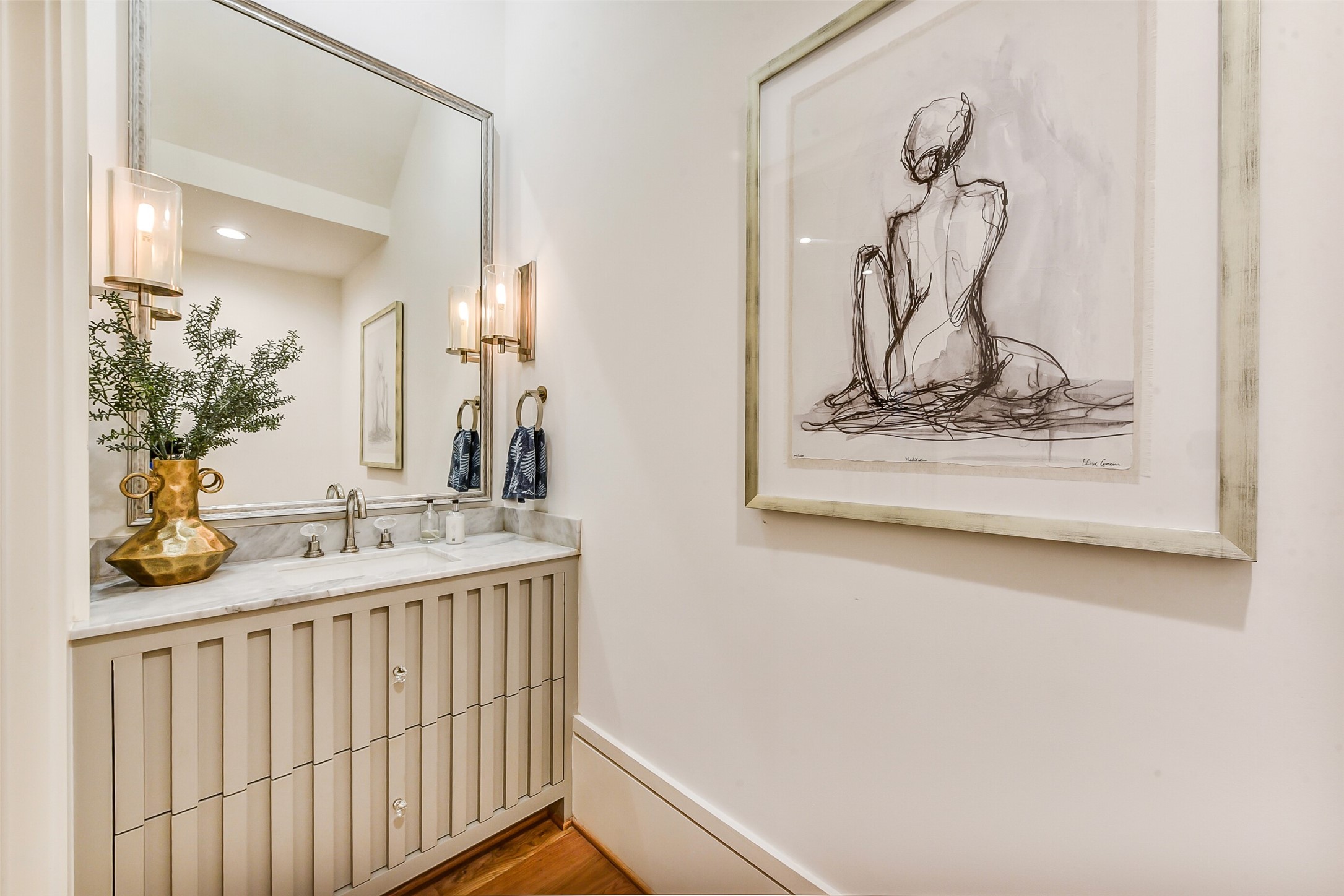 2205 Goldsmith Street Houston, TX 77030 - Photo 34 of 44 a bathroom with a granite countertop sink and a mirror