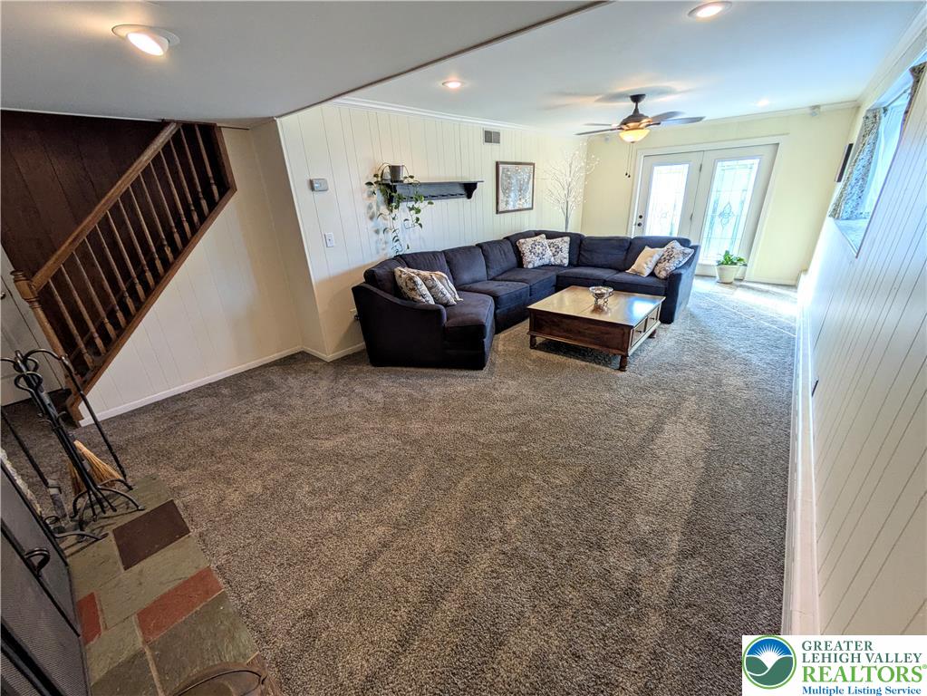 3285 Cherryville Road Northampton, PA 18067 - Photo 31 of 51 A spacious carpeted recreation room provides comfortable living space with French door walk-out access.