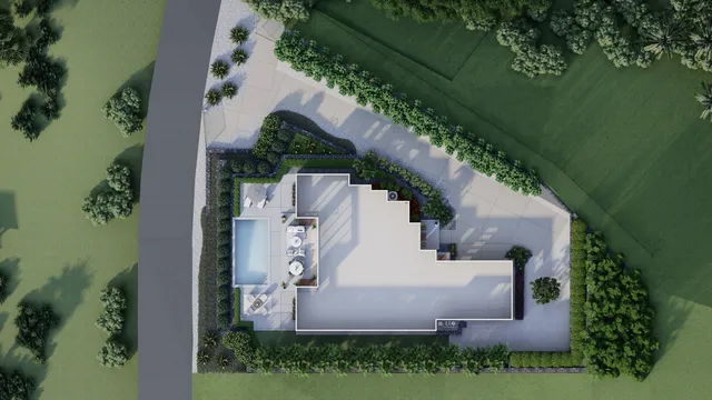 an aerial view of a house with outdoor space lake and outdoor seating