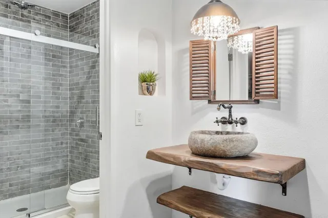 a bathroom with a toilet a sink and a mirror