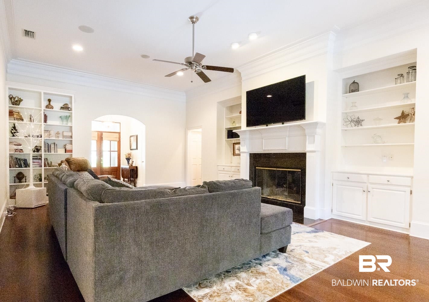 153 Old Mill Road Fairhope, AL 36532 - Photo 9 of 40 Great Room with Fire Place and Bookcases