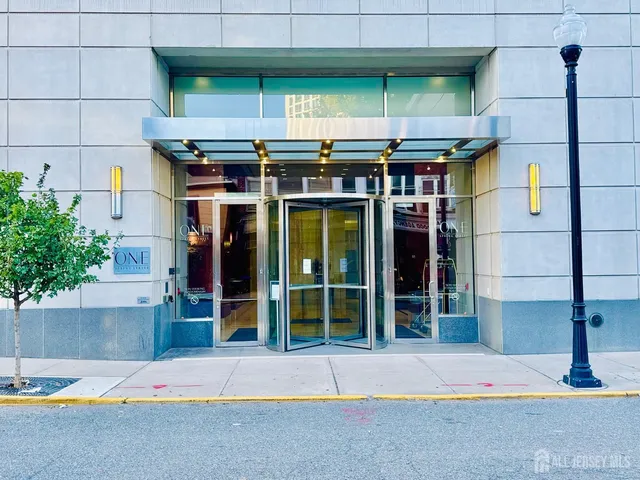 a view of an entrance of the building