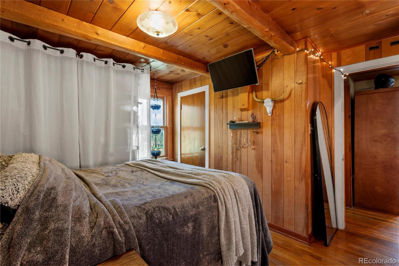 21852 Pleasant Park Road Conifer, CO 80433 - Photo 20 of 47 a bedroom with a bed and a mirror