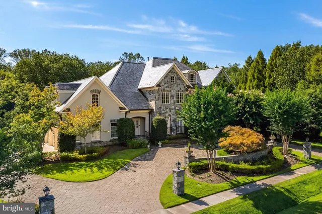an aerial view of a house with a yard and potted plants