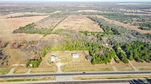 a view of a city from a yard