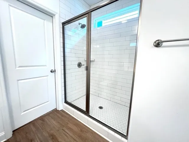 a bathroom with a bathtub
