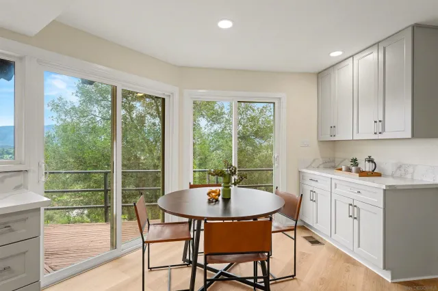 a table and chairs in a room