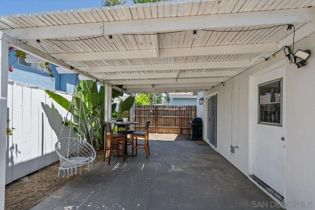 2019 Bridgeport Chula Vista, CA 91913 - Photo 22 of 32 a view of a patio with table and chairs potted plants with wooden roof