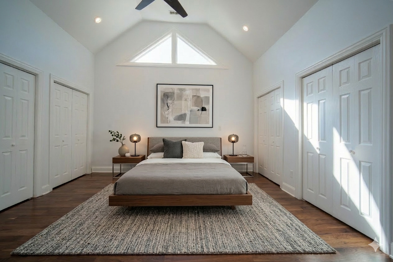 4137 Clinton Avenue Stickney, IL 60402 - Photo 20 of 41 a bedroom with a large bed and a chandelier