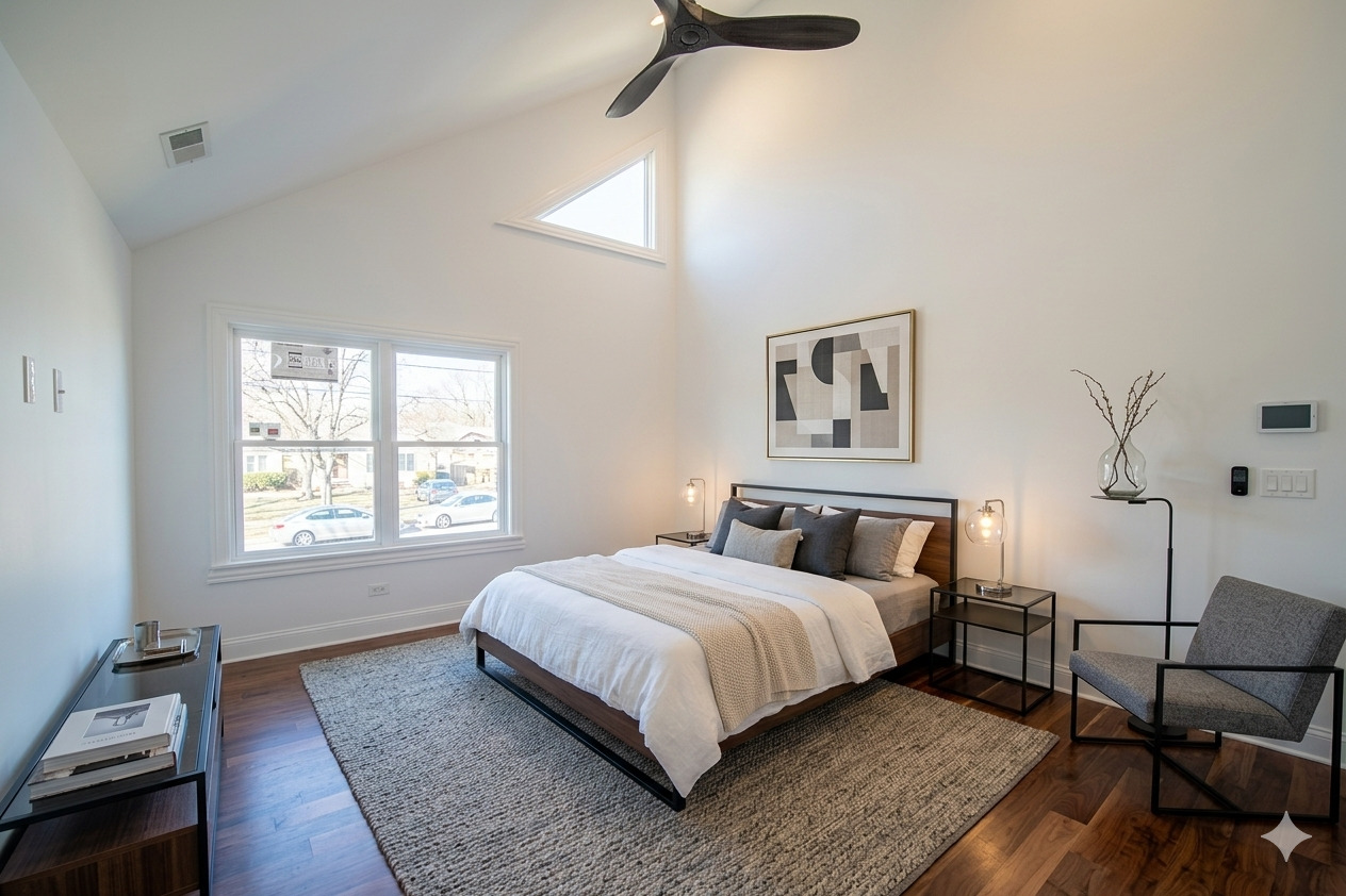 4137 Clinton Avenue Stickney, IL 60402 - Photo 28 of 41 a bedroom with a bed a couch and a window
