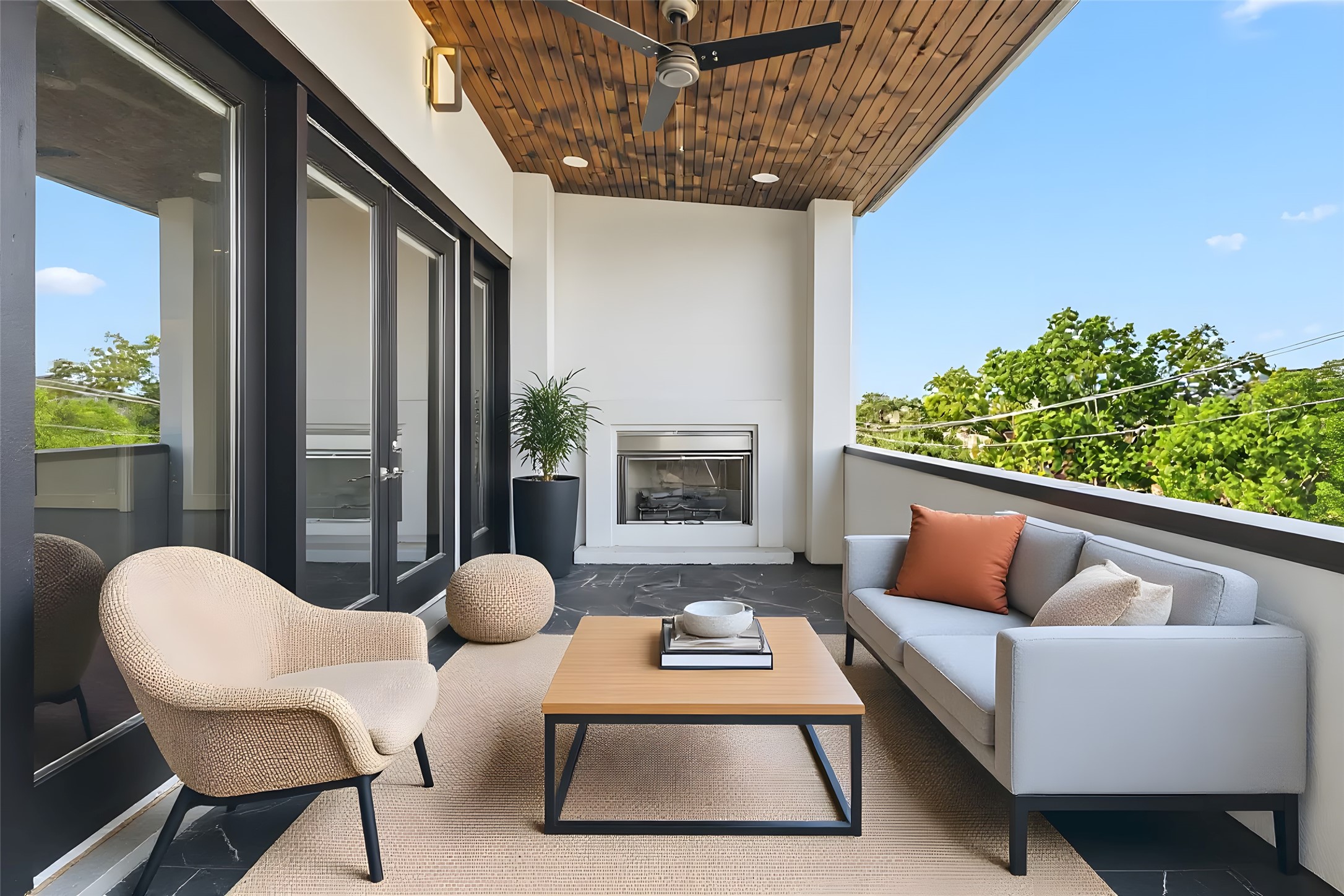 6011 Burgoyne Road, Unit A Houston, TX 77057 - Photo 40 of 46 3rd level covered balcony with fireplace