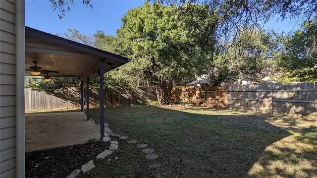 a view of a yard with a tree