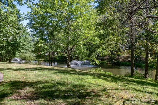 a view of a backyard with a fountain