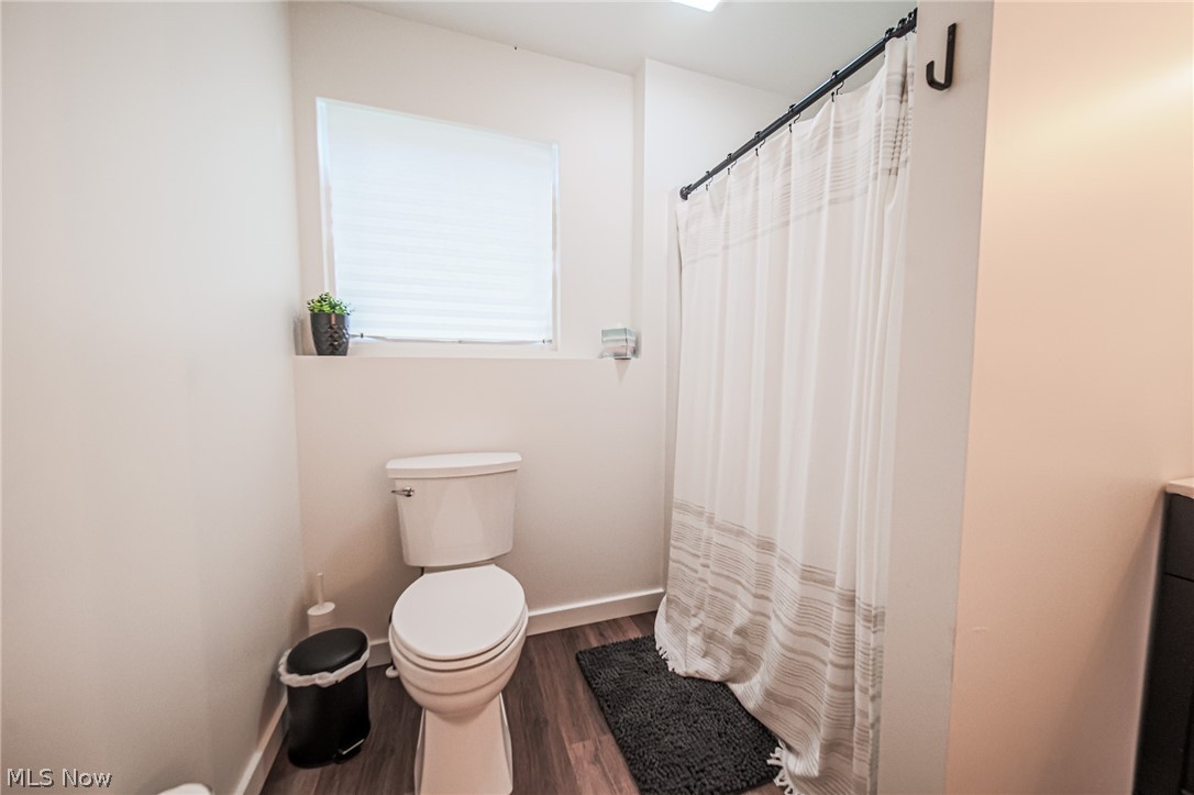 9554 Dover Road Apple Creek, OH 44606 - Photo 43 of 45 Bathroom featuring curtained shower, dark wood finished floors, and vanity
