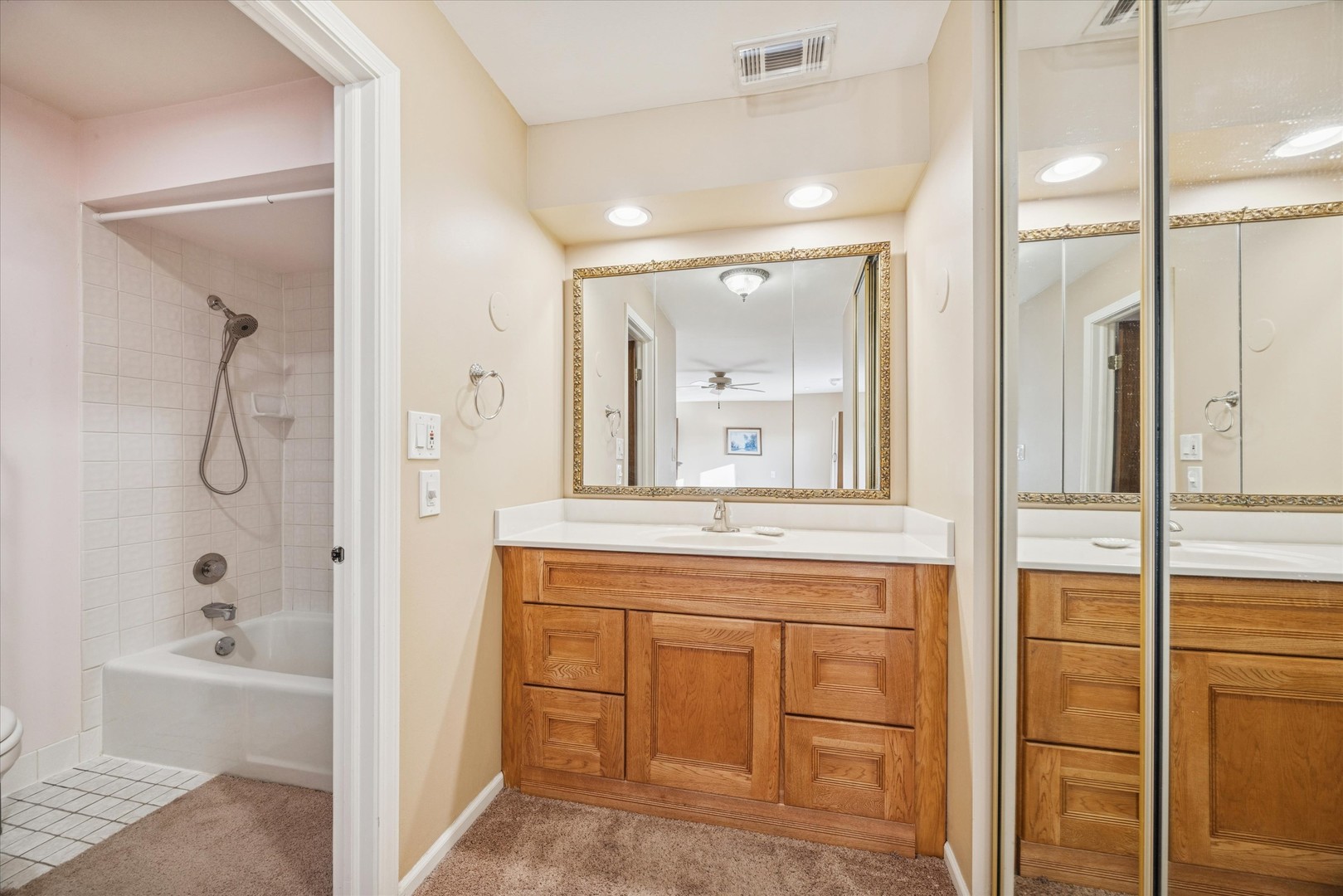 453 Raintree Drive, Unit 5A Glen Ellyn, IL 60137 - Photo 10 of 16 a bathroom with a tub a sink and mirrors