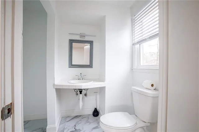 a bathroom with a toilet a sink and mirror