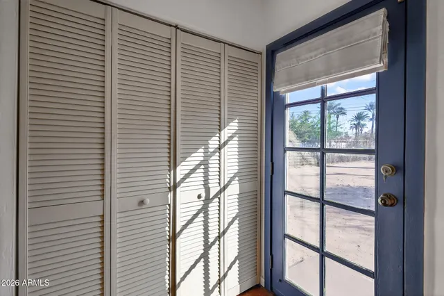 a view of a balcony from window