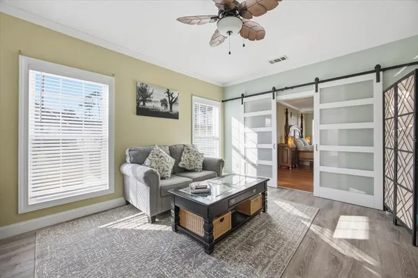 a living room with furniture