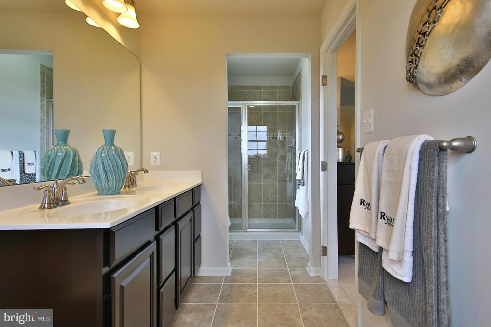 7635 Telamon Way Hanover, MD 21076 - Photo 8 of 30 a bathroom with a double vanity sink mirror and shower