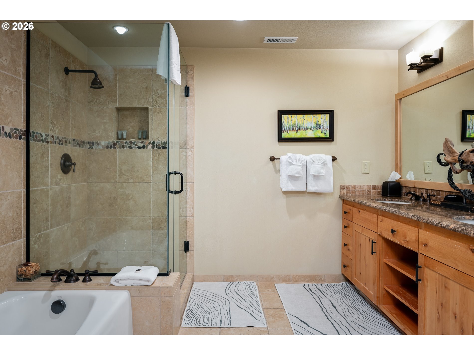 31250 East Collins Lake Road, Unit 6 Government Camp, OR 97028 - Photo 21 of 35 a bathroom with a sink a mirror and a shower
