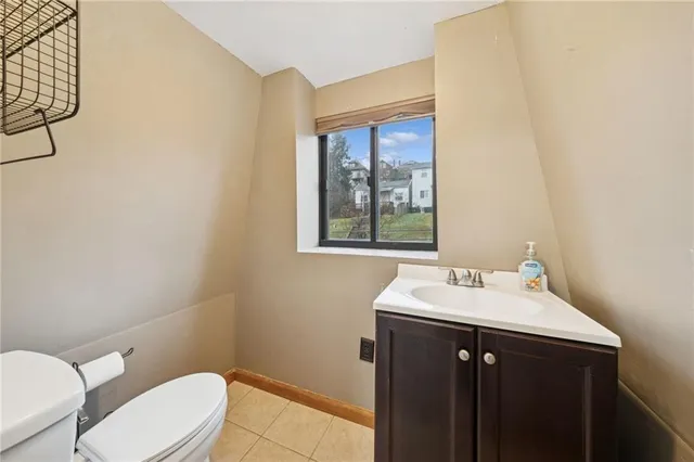 an empty room with a bathroom